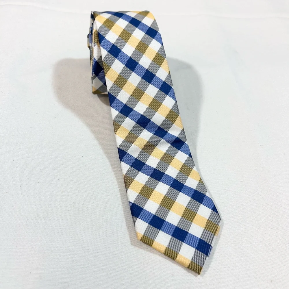 NWT Chaps Junior 8-13 Yrs Navy Yellow Baldwin Check 48” Plaid 100% Polyester